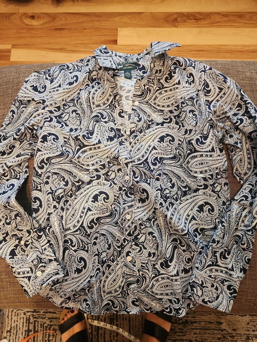 Lauren Ralph Lauren Navy and White Paisley Button-Down Shirt